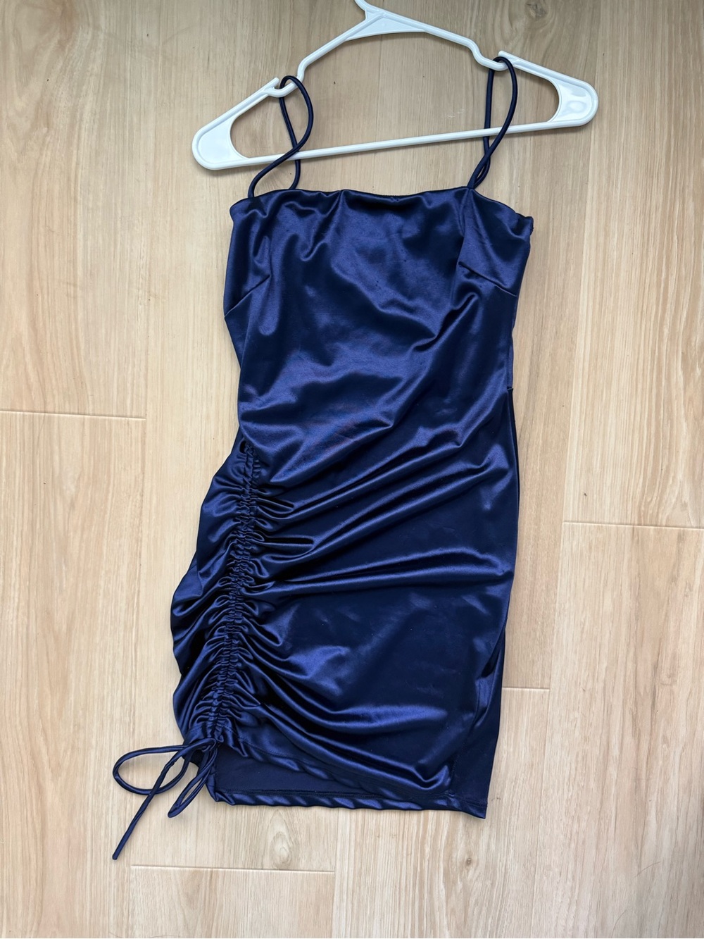 Windsor Navy Satin Ruched Mini Dress